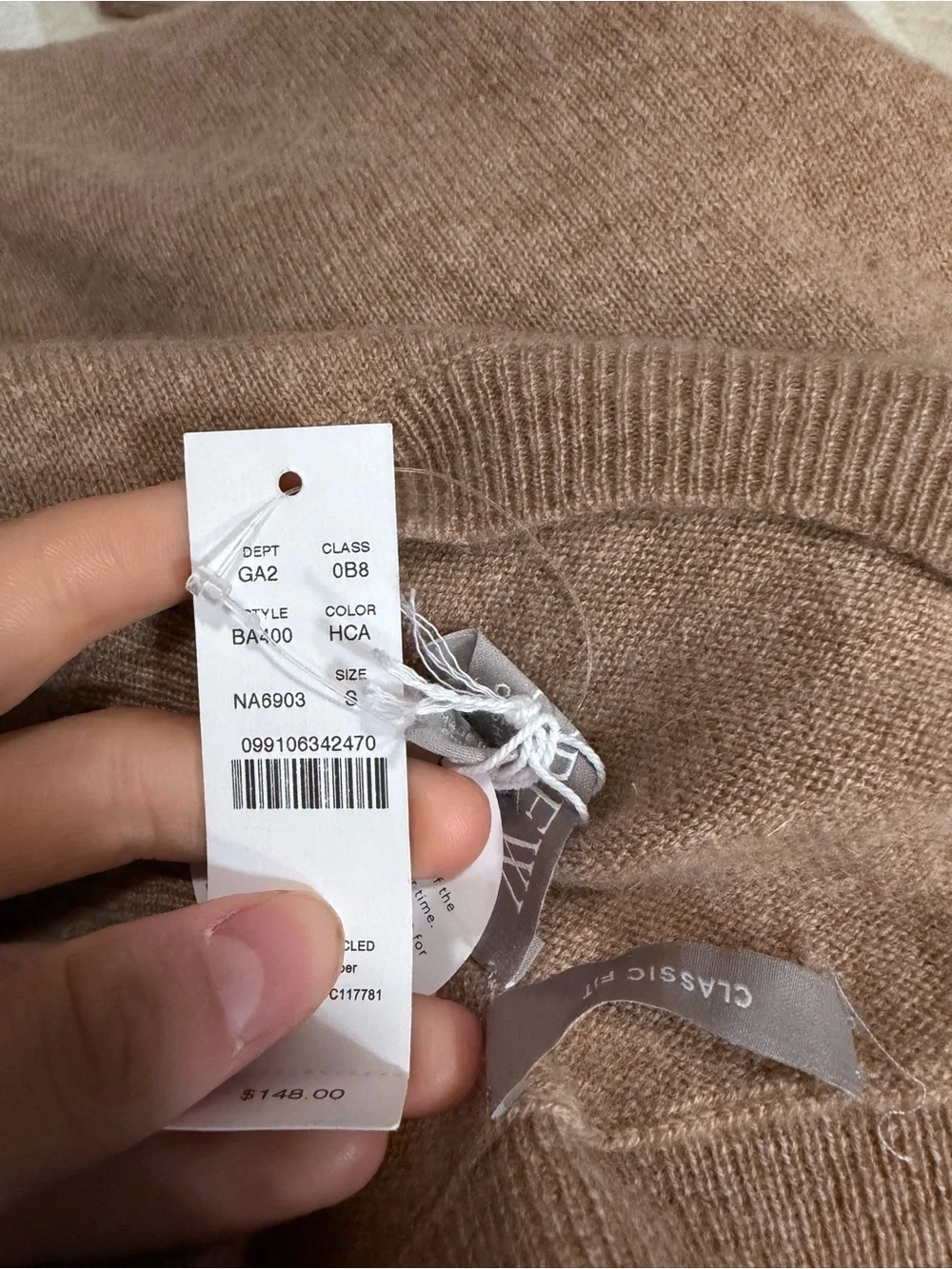J crew cashmere classic fit crewneck sweater heather camel